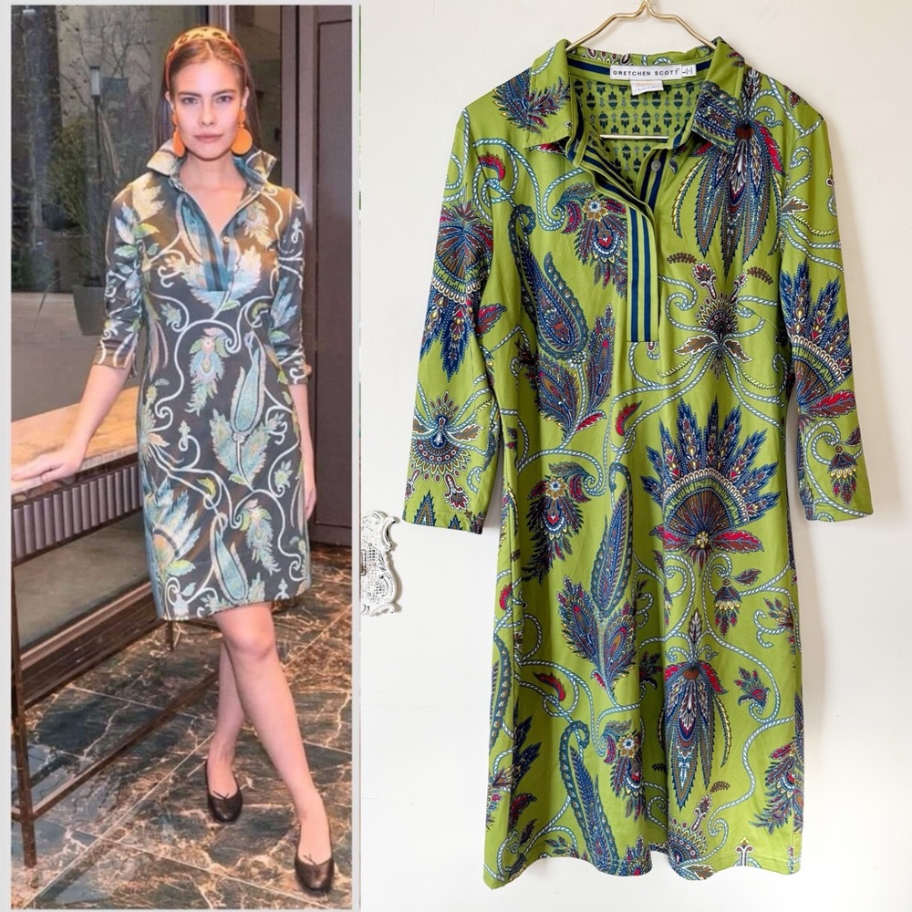 Gretchen Scott Designs Paisley Dress in Green and Blue